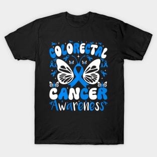 Butterfly Colorectal Cancer Awareness  blue T-Shirt